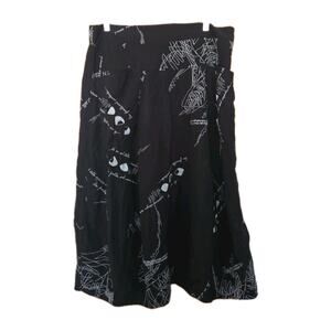 Comfy USA B & W Scribble Print Elastic Waist Midi Skirt Womens XL Pockets